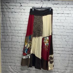 Styles Ever after rock and roll guitar print maxi skirt size S patchwork